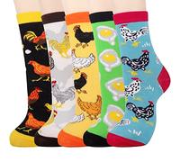 Jeasona 5 Pairs Chicken Socks Women 4-7 Cotton Chicken Gifts for Lovers Kids Women Girls Gifts for her