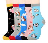 Jeasona 5 Pairs Guinea Pig Socks for Women 4-7 Cotton Cute Guinea Pig Gifts for Guinea Pig Lovers Guinea Pig Gift Ideas for Girls