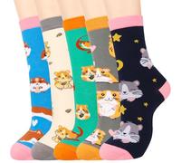 Jeasona 5 Pairs Hamster Socks Womens 4-7 Cotton Hamster Gifts Cute Animal Socks Women Crew Hamster Accessories Stuff Themed Christmas