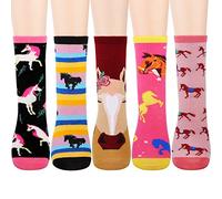 Jeasona 5 Pairs Kids Horse Socks for Girls - Cotton Cute Stocking Stuffer, Horse Lover Gifts for Daughter