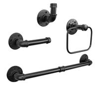 Jeasor 4-Pieces Industrial Pipe Bathroom Towel Ring Kit DIY Wall Mount Accessories Kit Includes Robe Hook, 18 Inch Towel Bar and Towel Ring