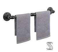 Jeasor Industrial Pipe Towel Bar, DIY Bathroom Shelf Rack Hanging Towel, Steampunk Wall Mount Bath Rustic Towel Rack Holder Rail with 3 Hooks (24 inch)