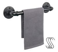 Jeasor Industrial Pipe Towel Bar, DIY Bathroom Shelf Rack Hanging Towel, Steampunk Wall Mount Bath Rustic Towel Rack Holder Rail with 3 Hooks (12 inch)
