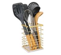 Jeasor Square Kitchen Utensil Holder, Sturdy Metal Rack for Countertop Storage, Cooking Tools Organizer with Drainage Hole, Stylish Utensil Caddy for Effortless Kitchen Organization, with Marble Base
