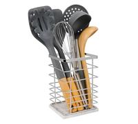 Jeasor Square Kitchen Utensil Holder, Sturdy Metal Rack for Countertop Storage, Cooking Tools Organizer with Drainage Hole, Stylish Utensil Caddy for Effortless Kitchen Organization, with Marble Base