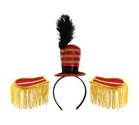JEATHA 3Pcs Marching Band Hat Toy Soldier Hat Headband with Tassel Epaulettes for Halloween Themed Party Red B One Size