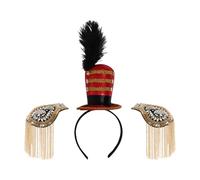 JEATHA 3Pcs Marching Band Hat Toy Soldier Hat Headband with Tassel Epaulettes for Halloween Themed Party Gold B One Size