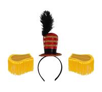 JEATHA 3Pcs Marching Band Hat Toy Soldier Hat Headband with Tassel Epaulettes for Halloween Themed Party Gold A One Size