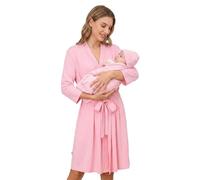 JEATHA 3Pcs Maternity Robe Matching Set with Baby Swaddle Wrap & Hat, Matching Outfit for Newborn Photography Pink L