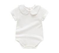 JEATHA Baby Girls Ruffle Collar Bodysuit for Newborn One-Piece Romper Casual Plain Blouse Romper Beige B 3-6 Months