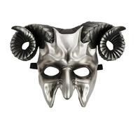 JEATHA Devil Goat Horned Mask 3D Halloween Mask for Rave Silver One Size