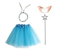 JEATHA Elf Costume Set Tulle Ballet Tutu Garland Elf Ears And Star Wand For Halloween Cosplay Party Blue One Size
