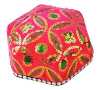 JEATHA Ethnic Sequins Hat Xinjiang Uygur Hexagonal Beanie Hats Skull Cap For Chinese Festival Themed Party Hot Pink Type A One Size