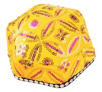 JEATHA Ethnic Sequins Hat Xinjiang Uygur Hexagonal Beanie Hats Skull Cap For Chinese Festival Themed Party Yellow Type A One Size