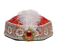 JEATHA Ethnic Sequins Hat Xinjiang Uygur Hexagonal Beanie Hats Skull Cap for Festival Dance Party Red One Size