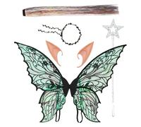 JEATHA Fairy Costume Set For Adults Kids Butterfly Wings Floral Garland Wand Hair Tinsel & Elf Ears Black One Size