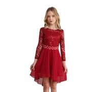 JEATHA Girls Flower Prom Dress Floral Lace A Line Wedding Dresses Ruffle Swing Dress Pageant Prom Evening Dance Gowns Burgundy 15-16 Years