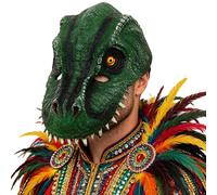 JEATHA Halloween Dinosaur Mask Raptor Animal T-rex Head Mask Jurassic Costume Photo Booth Props Green Stripe One Size