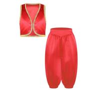 JEATHA Kids Boys Street Rats Costume Eastern Royal Outfit Red 5-6 Years | Desert Themed Outfit,Old Arabian Dress-up,Gold Trim,Open Front Vest,Waistcoat with Shorts,Movies and Tv Character
