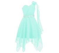 JEATHA Kids Flower Girls One Shoulder Chiffon Dress Wedding Bridesmaid Pageant Party Asymmetrical Hem Gowns Mint Green 9-10 Years