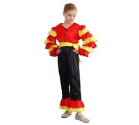 JEATHA Kids Girls Boys Rumba Samba Dance Costume Mexican Spanish Cha Cha Jumpsuit Halloween Carnival Party Outfits Burgundy 13-14 Years