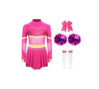 JEATHA Kids Girls Cheerleading Outfits Halloween Fancy Dress Cheer Leader Cosplay Costume Dance Party Wear Hot Pink A 5-6 Years