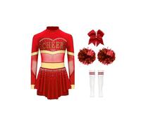 JEATHA Kids Girls Cheerleading Outfits Halloween Fancy Dress Cheer Leader Cosplay Costume Dance Party Wear Red A 5-6 Years