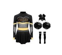 JEATHA Kids Girls Cheerleading Outfits Halloween Fancy Dress Cheer Leader Cosplay Costume Dance Party Wear Black A 5-6 Years
