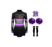 JEATHA Kids Girls Cheerleading Outfits Halloween Fancy Dress Cheer Leader Cosplay Costume Dance Party Wear Purple A 5-6 Years