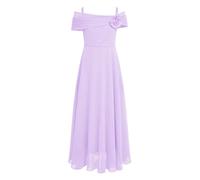 JEATHA Kids Girl's Off Shoulder Dress 3D Flower Applique Sleeveless Ruched A-Line Chiffon Maxi Princess Dresses Lavender 11-12 Years