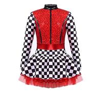 JEATHA Little Girls Racer Checkerboard Cosplay Costume Shiny Sequins Long Sleeve Jumpsuit Racing Halloween Dress Up Red 7-8 Years