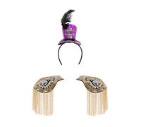 JEATHA Majorette Drum Band Hat Toy Soldier Hat Headband & Tassel Epaulet Costume Accessory Gold Purple One Size
