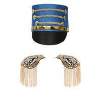 JEATHA Majorette Ring Master Hat Toy Soldier Hat With Tassel Epaulettes For Halloween Themed Party Navy Blue 2 One Size