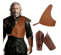 JEATHA Men Medieval Pu Leather Shoulder Armor And Viking Wrist Guards Halloween Cosplay Knight Harness Brown Phoenix One Size