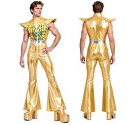 JEATHA Men Retro 70s 80s Disco Costume One Piece Jumpsuit | Vintage,70s 80s Sparkle Flare Jumpsuit,Dance Leotard,High Waist,Halloween Cosplay Costume,Zip High Collar,Cowboy Outfits