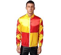 JEATHA Mens Contrast Checkerboard Horse Trainer Outerwear Halloween Horse Rider Jacket Cosplay Costume Yellow&Red 3XL