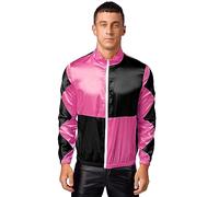 JEATHA Mens Contrast Checkerboard Horse Trainer Outerwear Halloween Horse Rider Jacket Cosplay Costume Hot Pink&Black 3XL