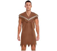 JEATHA Mens Halloween Barney Rubble Costume Adult Classic Caveman Faux Suede Robe Cosplay Brown L