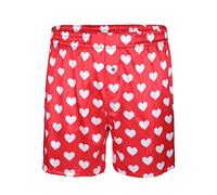 JEATHA Men's Love Heart Print Satin Silk Boxer Shorts Sissy Trunk Loose Beach Underpants Sport Short Pants Red XL