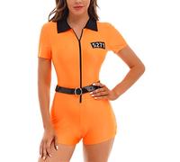JEATHA Prisoner Costume Women Orange Jumpsuit Sexy Criminal Convict Jail Cosplay Halloween Costumes Orange M