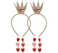 JEATHA Red Heart Queen Cosplay Costume Princess Crown Headband Red Heart Earrings For Halloween Themed Party Gold&Red One Size