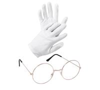 JEATHA Santa Claus Glasses And Gloves Accessory Set For Santa Claus Suit Costume Gold&White One Size