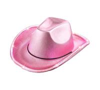 JEATHA Shiny Western Cowboy Hat Light Up Space Led Brim Cowboy Hat For Disco Halloween Party Pink One Size