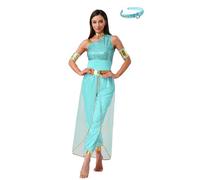 JEATHA Womens Arab Princess Halloween Cosplay Costume Belly Dance Jumpsuit Sequin Tulle Rompers with Headwear Mint Green XL