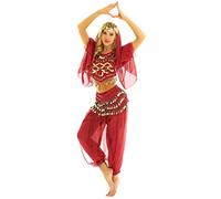 JEATHA Women's Belly Dance Costume India Arabian Stage Performance Professional Dancing Outfits Red One Size