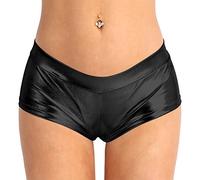 JEATHA Women's Shiny Metallic Faux Leather Booty Shorts Low Rise Strappy Hot Pants Bottoms Swimsuit Black S