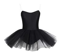 JEATHA Womens Sleeveless Puffy Ballet Dance Dress Tulle Tiered Tutu Skirt Ballerina Performance Costume Black 3XL