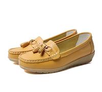 JeathFea Casual Women's Loafers Flat Metal Buckle Comfortable Lightweight Penny Loafers for Womens Leather Slip-on Outdoor Driving Moccasion Boat Shoes Yellow
