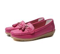 JeathFea Casual Women's Loafers Flat Metal Buckle Comfortable Lightweight Penny Loafers for Womens Leather Slip-on Outdoor Driving Moccasion Boat Shoes Rosered