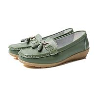 JeathFea Casual Women's Loafers Flat Metal Buckle Comfortable Lightweight Penny Loafers for Womens Leather Slip-on Outdoor Driving Moccasion Boat Shoes ArmyGreen